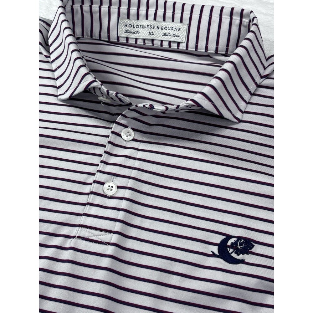 Holderness & Bourne Men's XL Polo Shirt Fried Egg Golf Lido Logo Sutton Striped